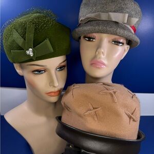 Lot of 3 Vintage Hats – Sheraton Italy, Zephyr Felt, Glenover Henry Pollak Wool